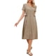thumbnail image 1 of Vestido Casual de Verano Inspire Chic para Mujer, con Botones, Cuello en V, Manga Corta, Corte A, Midi, XL, Caqui, 1 of 6