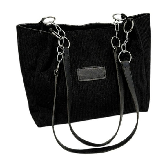 Black Cloth Striped Velvet Bag Large Capacity Commuters Handheld Canvas Tote Tote Hundred Casual Shoulder Crossbody Bag Black