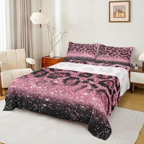 jejeloiu Pink Leopard Pattern Bed Sheets,Modern Cheetah Print King Sheets,Chic Sequin Print Sheet Set For Girl Teens,Microfiber Bedroom Decor,4pcs