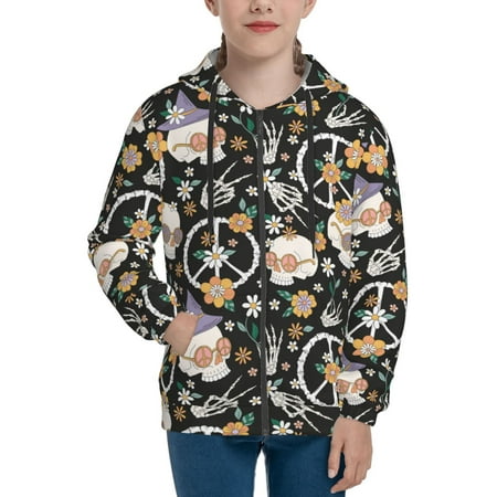 

Hoodies for Women Halloween Scull Peace Sign cool Long Sleeve Sweatshirt Drawstring Zip Up Hoodie with Pockets Teen Girl Clothes