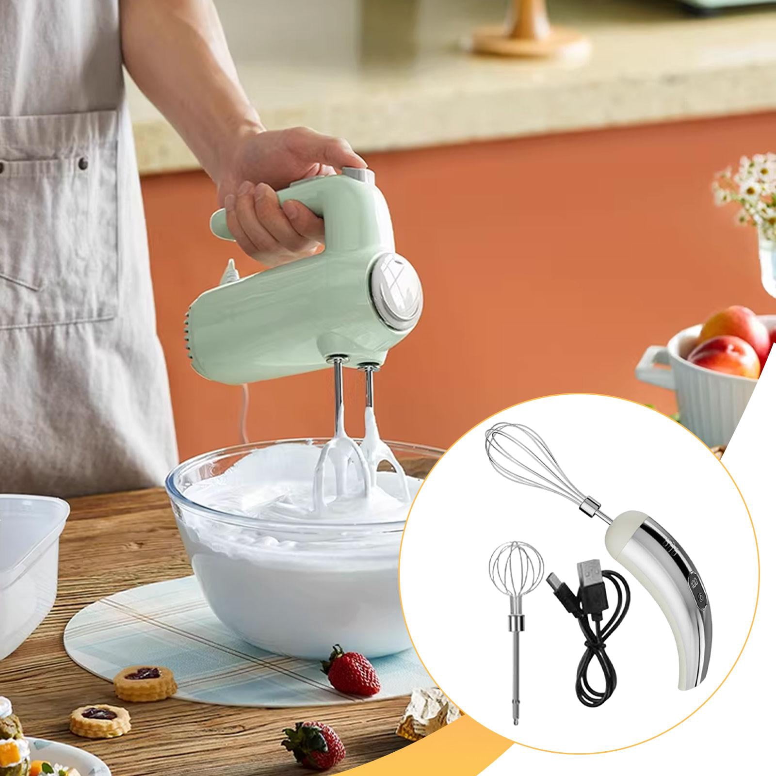 Fiocias Cordless Hand Mixer Compact Electric Egg Beater for Kitchen Baking Cake Shop Silver White