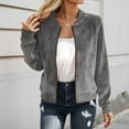 thumbnail image 2 of DHFJKG Suede Bomber Jackets For Women Crop Top Slim Fit Solid Color Zipper Coat Lightweight Streetwear Cozy Outerwear, 2 of 4