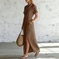 thumbnail image 6 of Karymi Maxi Dress, Square Neck Short Sleeve Casual Long Dress with Pockets and Long Side Slit, Solid Summer A-Line Flowy Dress Spring Dresses, 6 of 6