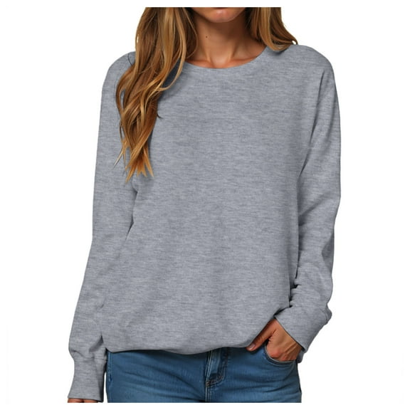 larppty Womens Sweatshirts Crewneck Basic Pullover Sweaters Fall Winter Cute Tops Teen Girls Clothes 2025 (Light Gray, XXL)