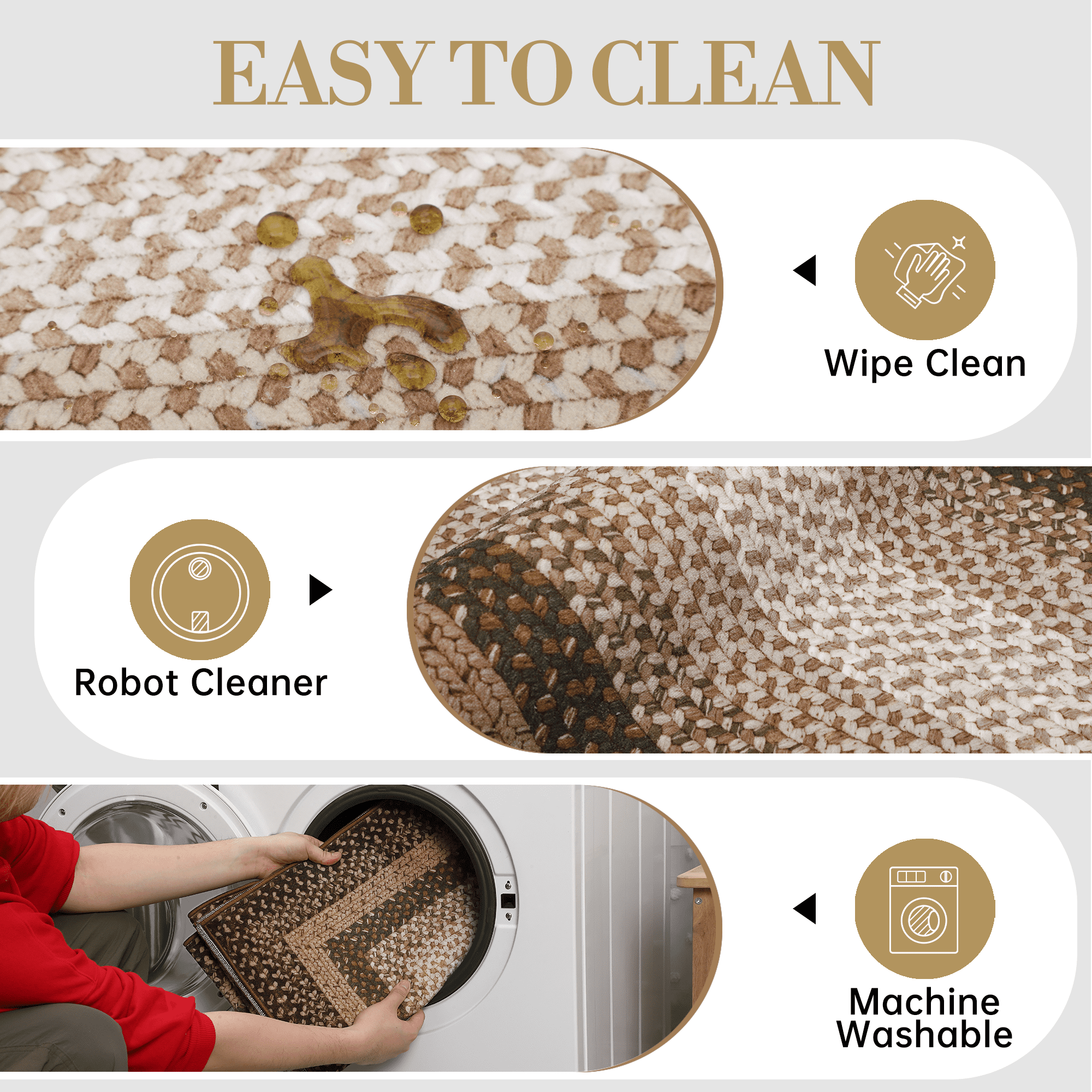 Braided Pattern Washable Area Rug, Super Soft Nonslip Runner for Kitchen Hallway Bathroom Entryway