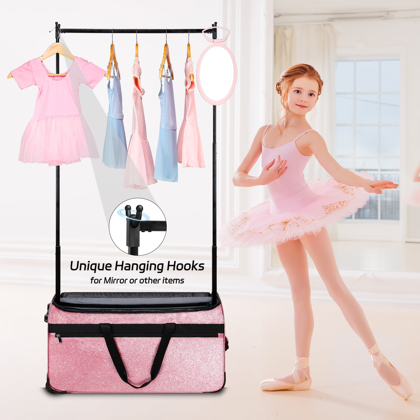 Dance Bag with Garment Rack, 28" Rolling Dance Competition Bag for Shows,Travel and Performances