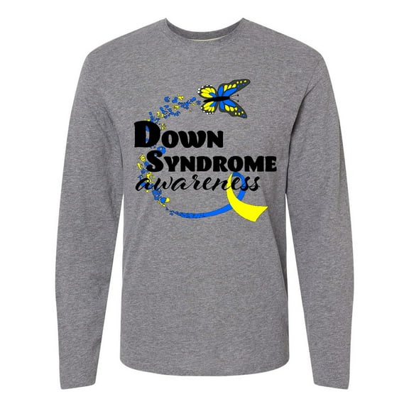 Inktastic Down Syndrome Awareness with Butterfly and Ribbon Long Sleeve T-Shirt
