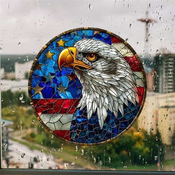 UALSRZL 4th of July Patriotic Window Clings, 10 inch Static Stained Glass Eagle Window Stickers for Independence Day Memorial Day Decor