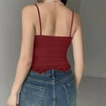 thumbnail image 4 of MIASHUI Slim Fit Ribbed V Neck Lace Trim Crop Camisole Sleeveless Tank Top For Women Red,L, 4 of 5