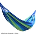 thumbnail image 2 of Hamaca de camping doble portátil con 2 correas de amarre, hamaca de tela a rayas de colores para interior y exterior, color azul, 2 of 10