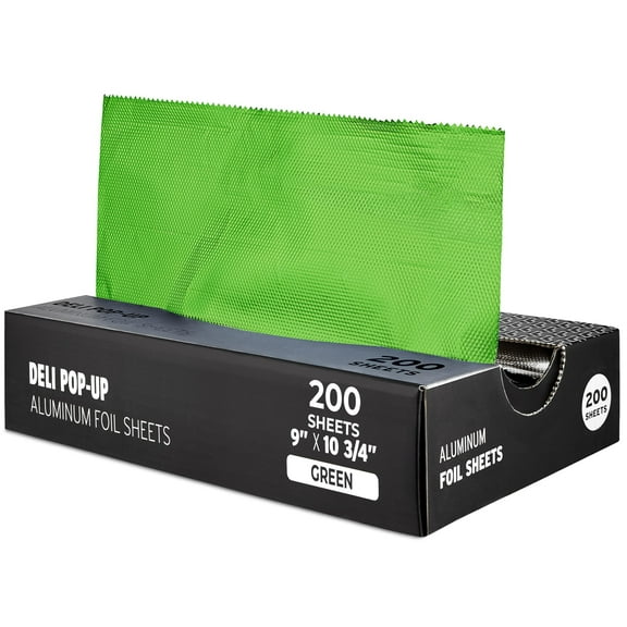 200 Count 9 Inch Green Pre Cut Aluminum Pop Up Sheets for Restaurant Disposable Food Wrap for Burrito Hot Dog or Sandwich Stock Your Home