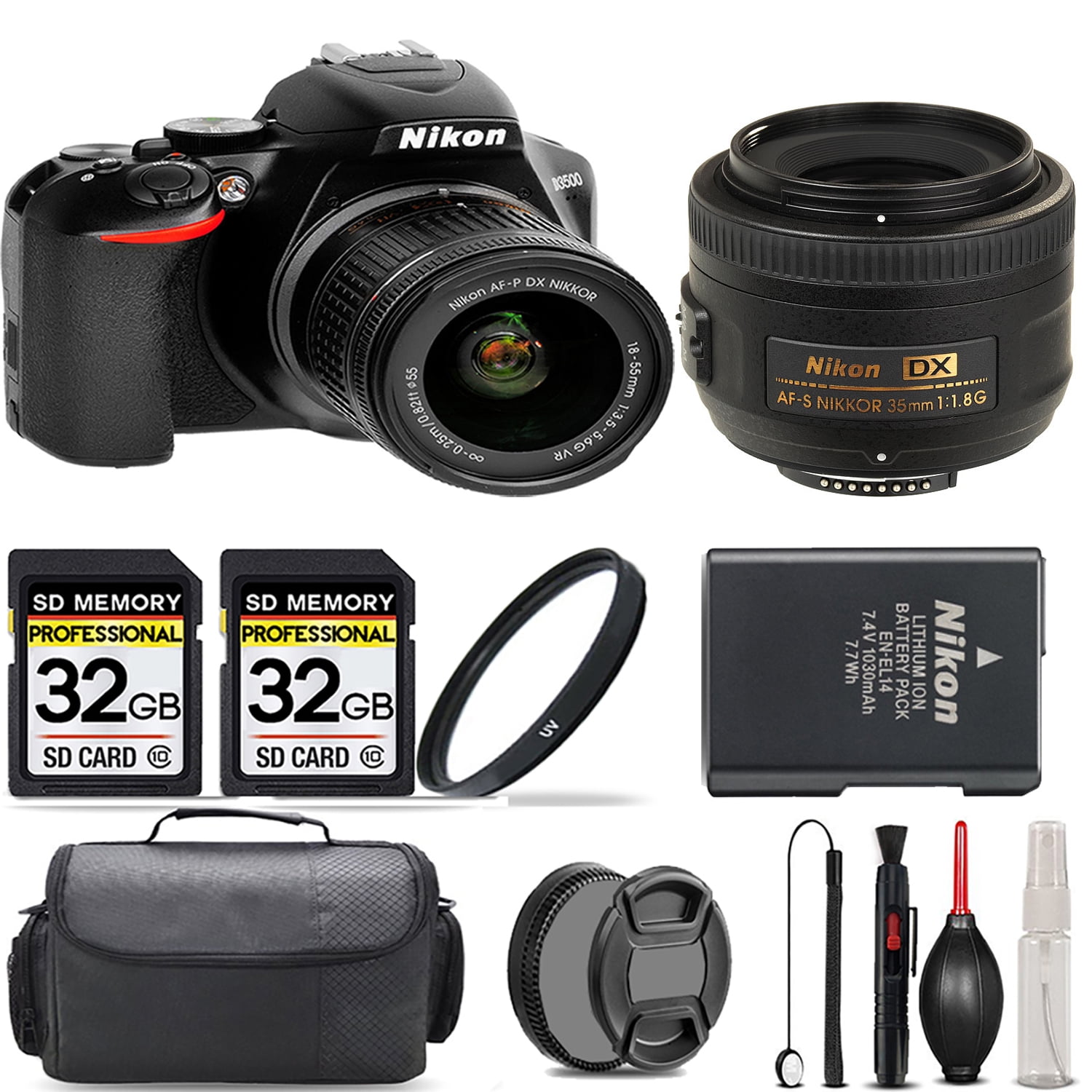 Professional Bundle: Nikon D3500 DSLR Camera with 18-55mm + 35mm f