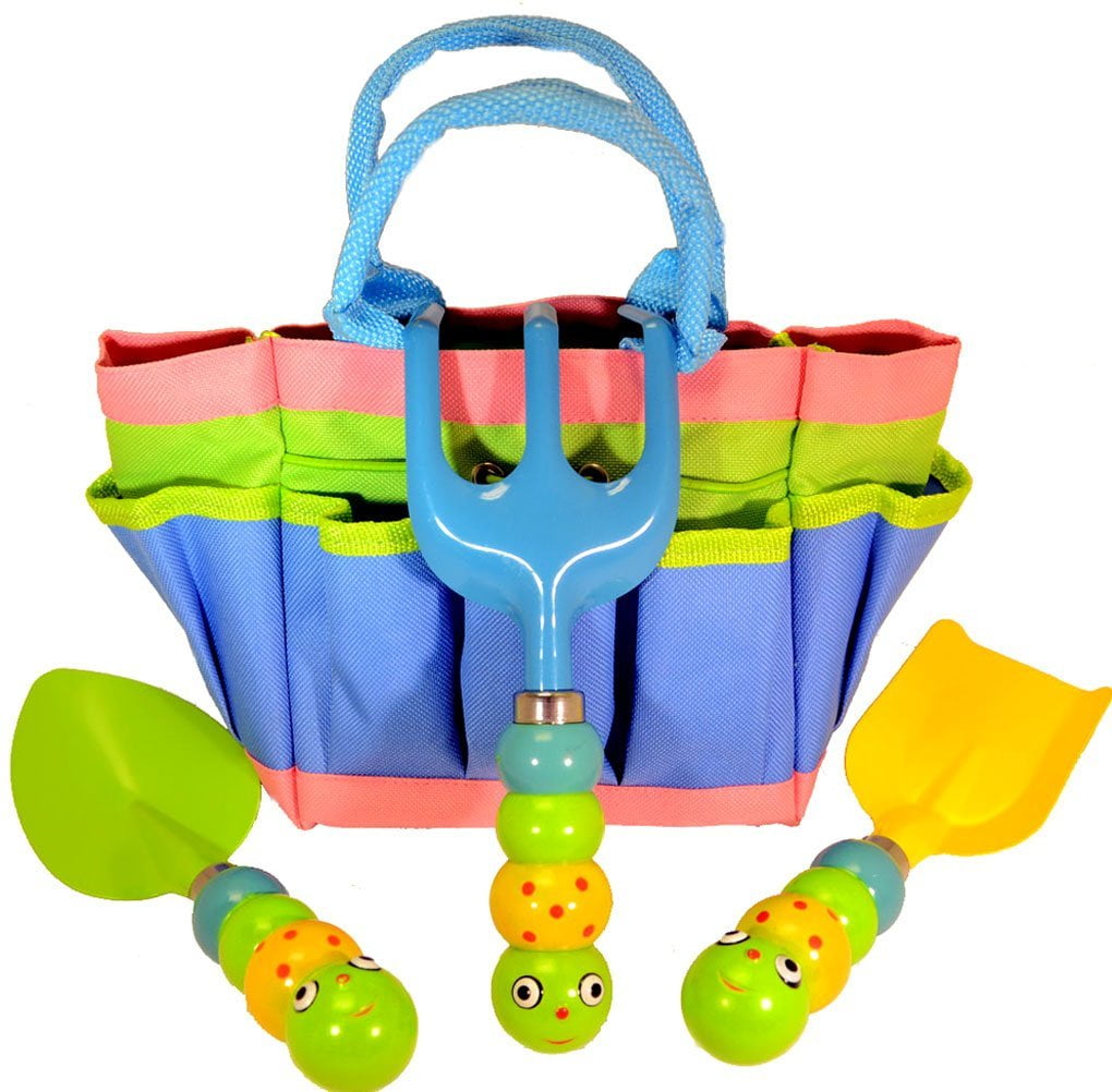 Kids Garden Tool Set with Tote , Tools Handles Made As " Cute Bugs " by