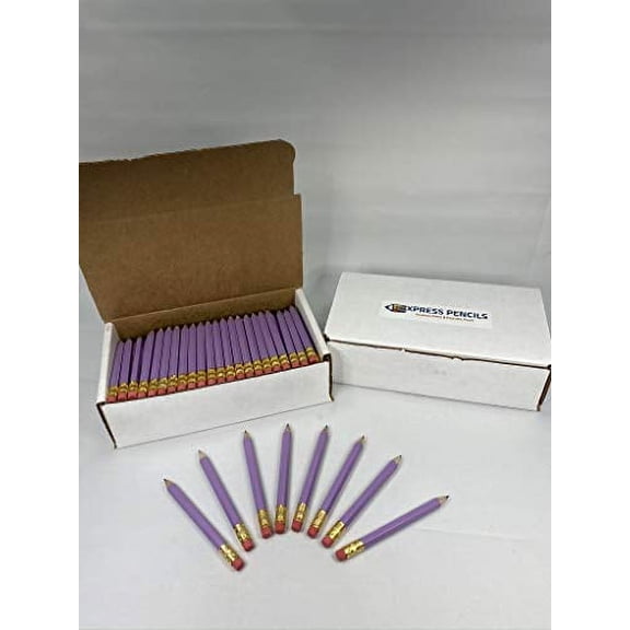 Express Pencils Half Pencils with Eraser - Golf, Classroom, Pew, Mini, Short, Non Toxic, Hexagon, Sharpened, 2 Pencil, Color - Lilac (purple), Box of 144, (1 gross) Golf Pocket Pencils TM