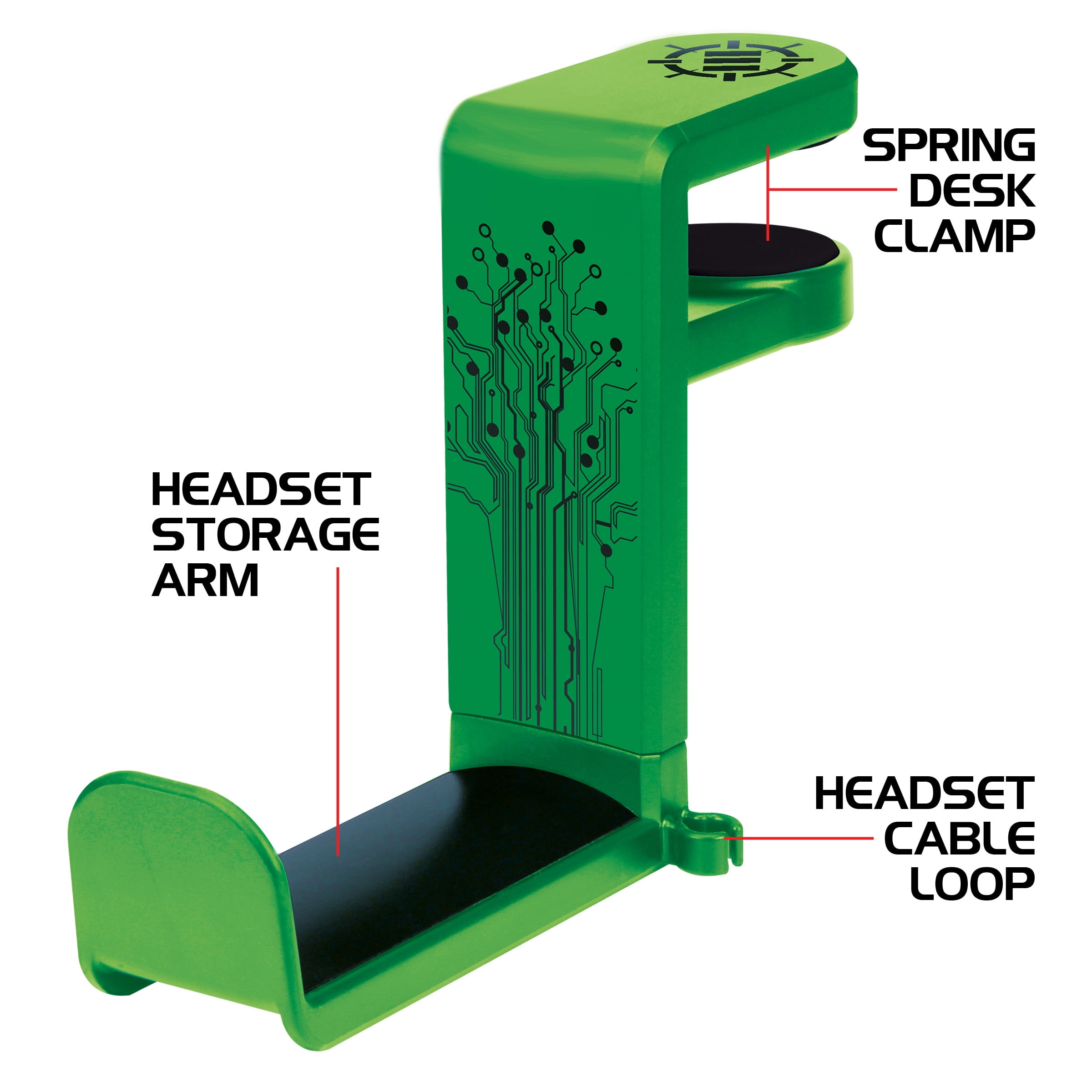 ENHANCE PC Gaming Headphone Holder Headset Hanger Mount - Headphones Stand with Adjustable 360 Rotating Arm , Under Desk Clamp On Design , Universal Fit , & Built In Cable Clip Organizer - Green