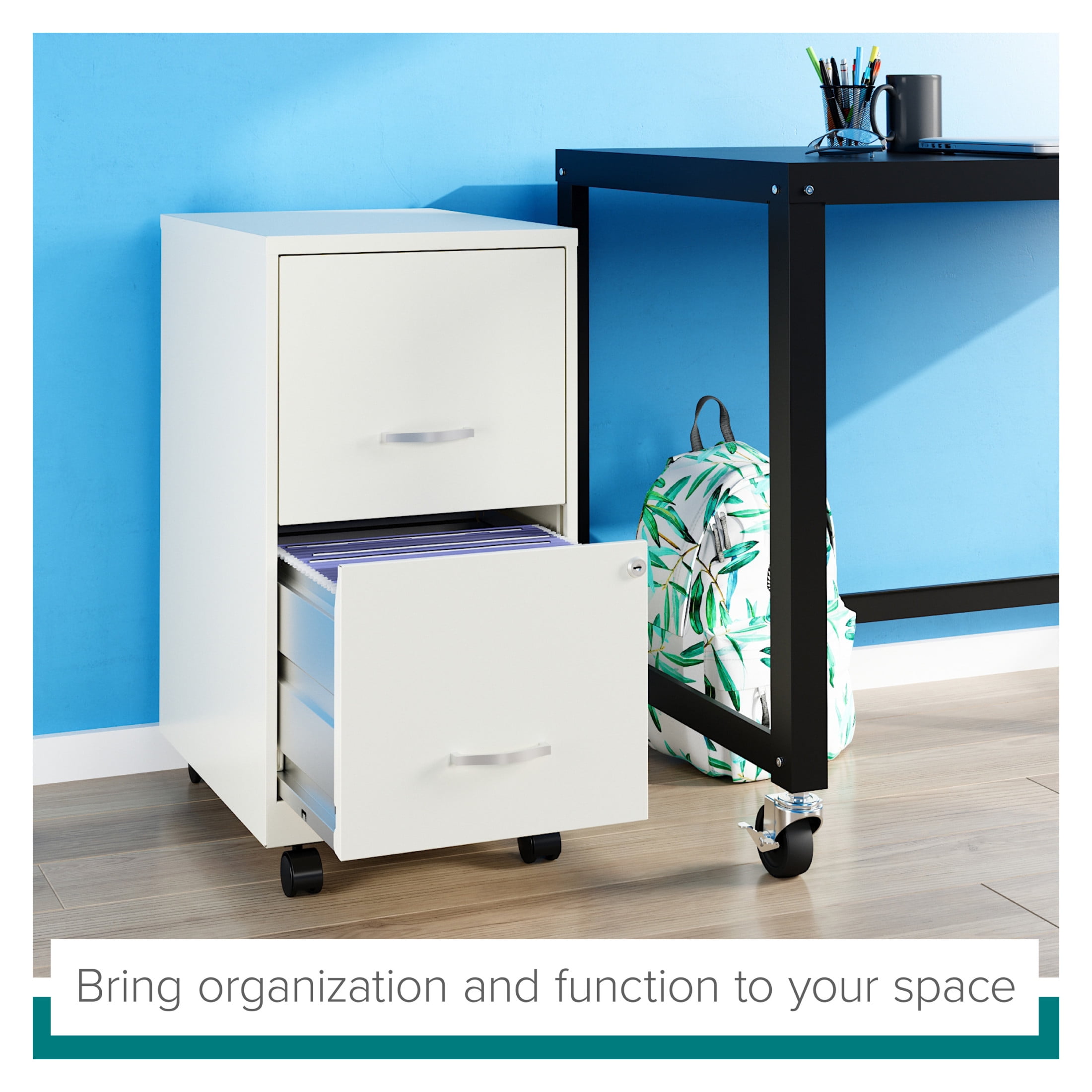 Space Solutions 18" Deep 2 Drawer Mobile Letter Width Vertical File Cabinet, White