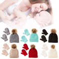 thumbnail image 2 of S Gorro cálido de invierno para bebé, conjunto de guantes de Color sólido, gorros con bolas de piel, Kit de manoplas, sombrero con dobladillo tejido para niños y niñas, 2 of 5