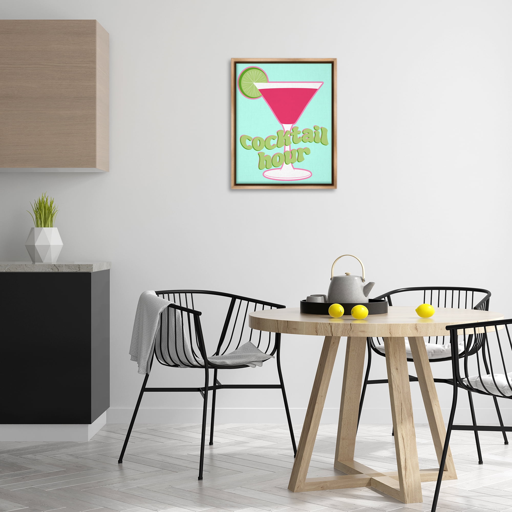 Stupell Industries Retro Cocktail Hour Food & Beverage Painting Brown Floater Framed Canvas Art Print Wall Art, 17 x 21