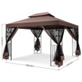 thumbnail image 4 of COBIZI Pop-up Gazebo, 10' x 13' Outdoor Steel Double Roof Canopy, Metal Frame Pavilion with Mosquito Netting, Sunshade for Garden, Patio, Lawns, Brown, 4 of 6