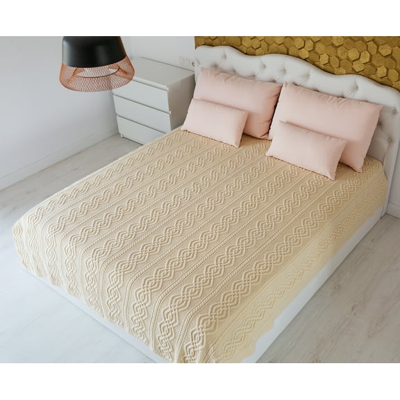Aran King Size Bed Irish Merino Wool Blanket Cable Knitted Large Bedspread Luxurious Throw 92" x 78" Super Soft & Warm Bedcover Made in Ireland
