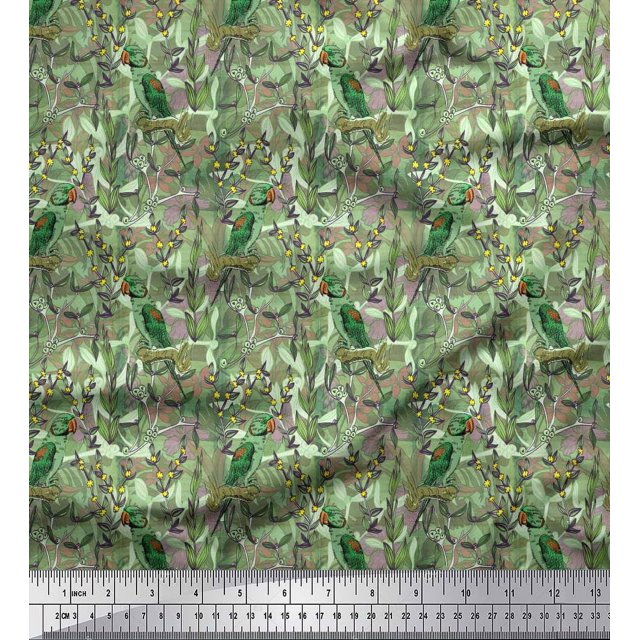 Soimoi Viscose Chiffon Fabric Leaves, & Parrot Bird Decor Fabric Printed Yard 42 Inch Wide
