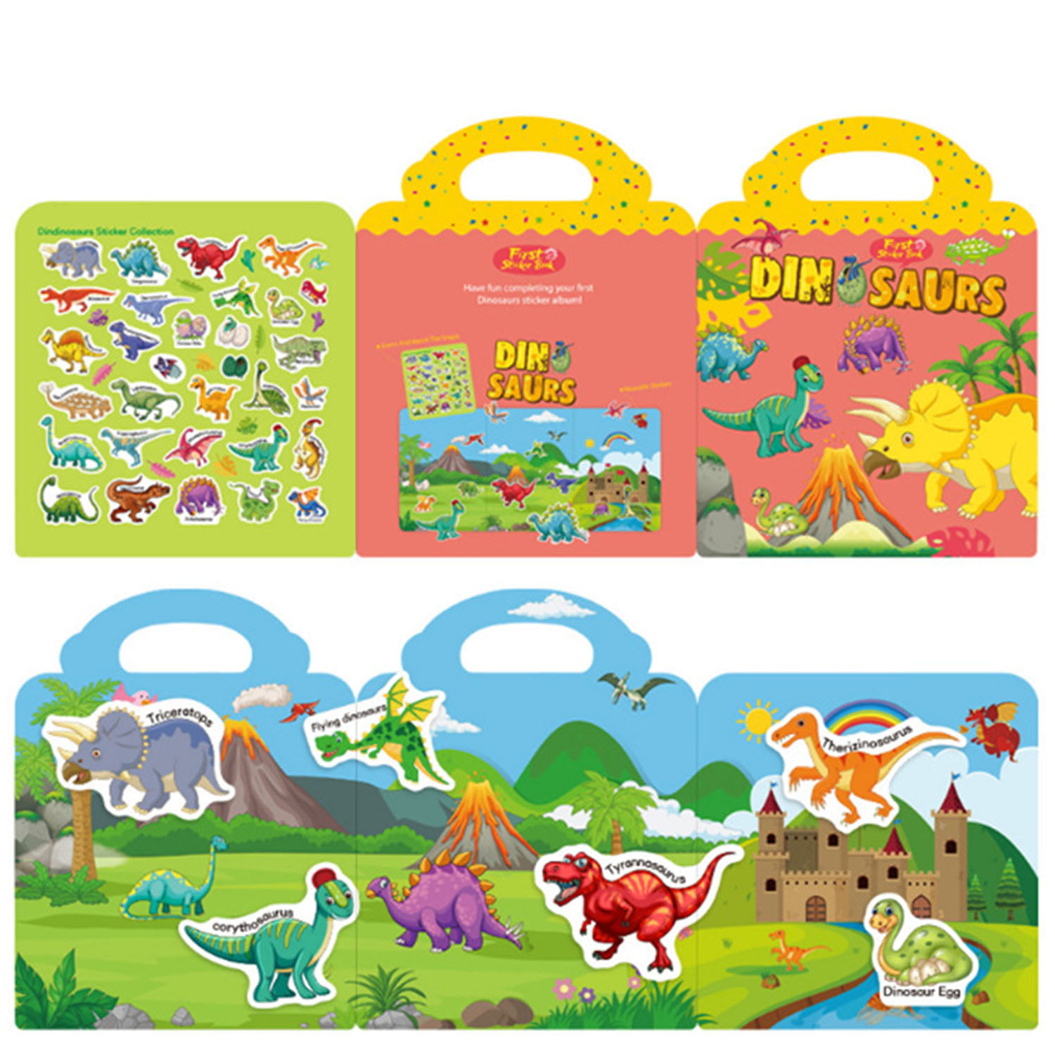 4 Pack Reusable Sticker Books Toys 3D Clear Animal Space Vehicles Dinosaur  Sticker Book Educational Learning Toy Birthday Gifts
