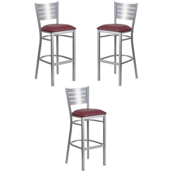 Home Square Bar Stool in Burgundy and Silver Finish - Set of 3