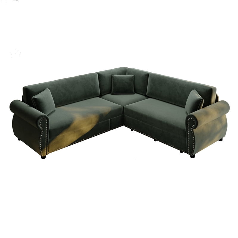 88.2" Sectional Sleeper Sofa with Pull Out Bed, Convertible Sleeper Couch with Nailhead Trim, 5-Seat Sectional Sofa Chenille Couch for Living Room Apartment