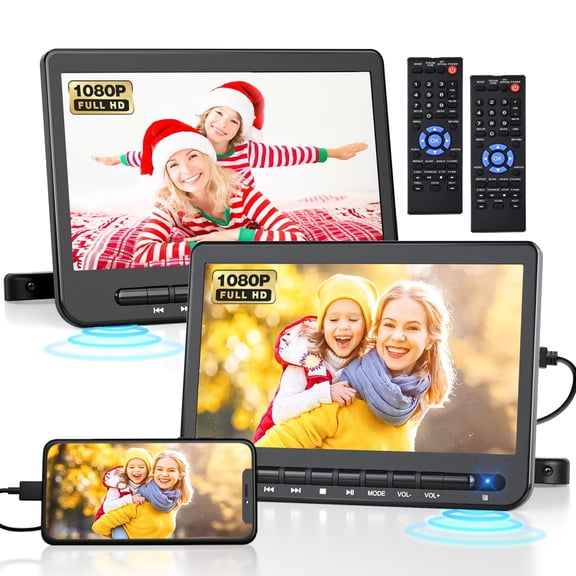 10" Dual Headrest DVD Players for Car with HDMI Input, Usb/CD/DVD Support, Dual Stereo Speakers, Portable, Perfect for Kids on Road Trips