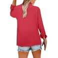 thumbnail image 5 of Red Womens Tops Loose Shirt Top Stand Solid Color Sleeve Collar Casual Women's Shirt Women's Shirt Shirts for Women, 5 of 6