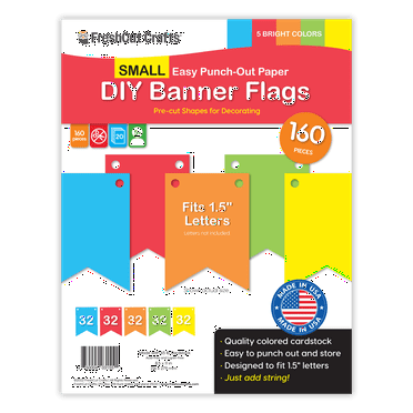 FreshCut Crafts Punch Out Paper Cutouts, Small Banner Flags, Bright Colors, 160 Pieces