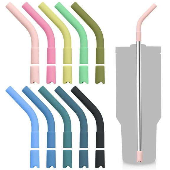 2ooya Silicone Tips for Metal Straws and Other 8mm Diameter Straws, 10-Colour Silicone Straw Tips Cleaning Brush Set for Stanley Cup Tumbler Accessories