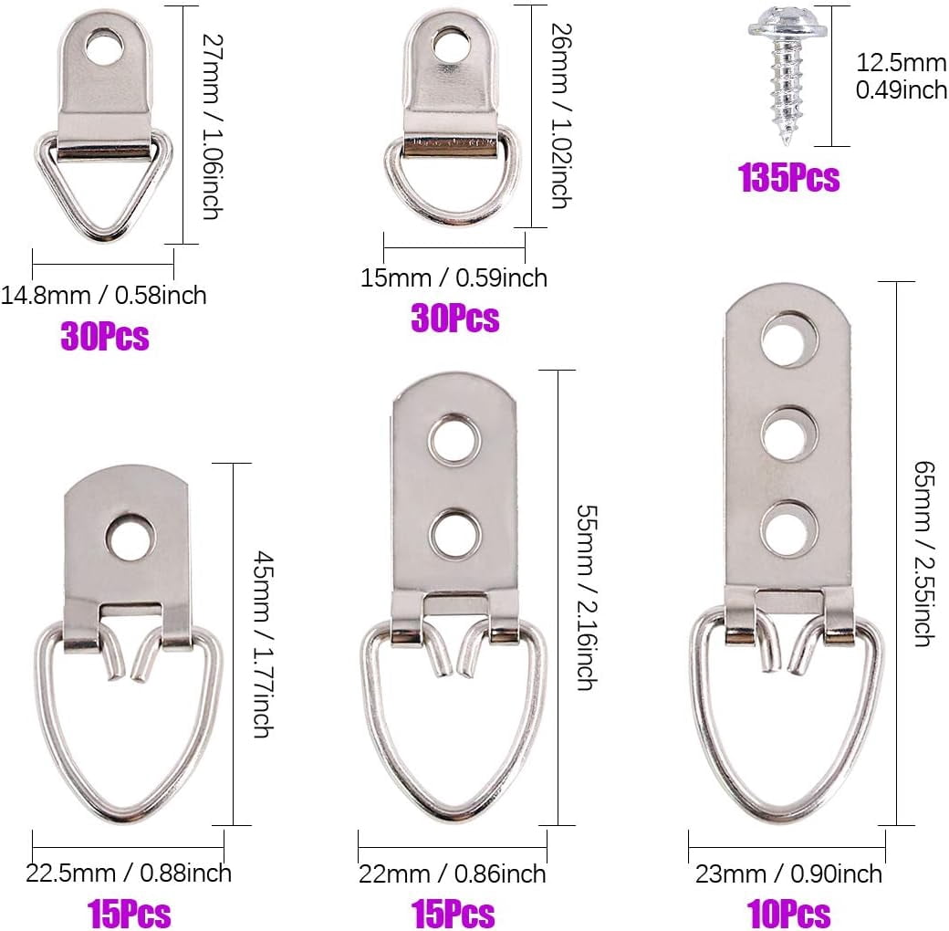 Picture Hangers Kit with Screws, Heavy Duty Assorted Picture Hangers Assortment Kit for Picture Hanging Solutions with Transparent Box