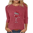 thumbnail image 2 of Ltctricy Women's Tunic Tops 3/4 Length Sleeve Crew Neck Curved Hem Christmas Printed Ribbed Knit T Shirts Casual Tee Blouses(Red,Medium), 2 of 4