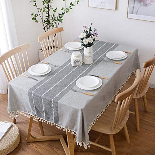Vonabem Table Cloth Tassel Cotton Linen Cover For Kitchen Dinning Wrinkle Free Tablecloths Rectangle Oblong 58 X86 6 8 Seats Grey Lines Com Table Cloth Tassel Cotton Linen, What Size Tablecloth Do I Need For An Oblong Table That Seats 6