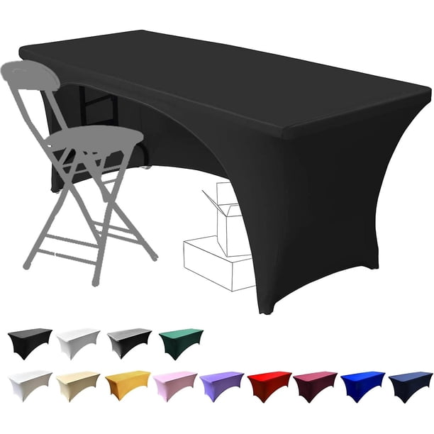 Manteles elásticos negros de 1,8 m para mesas rectangulares con respaldo abierto, cubiertas de mesa rectangulares de licra para mesa de patio, cocina, decoración de eventos de belleza