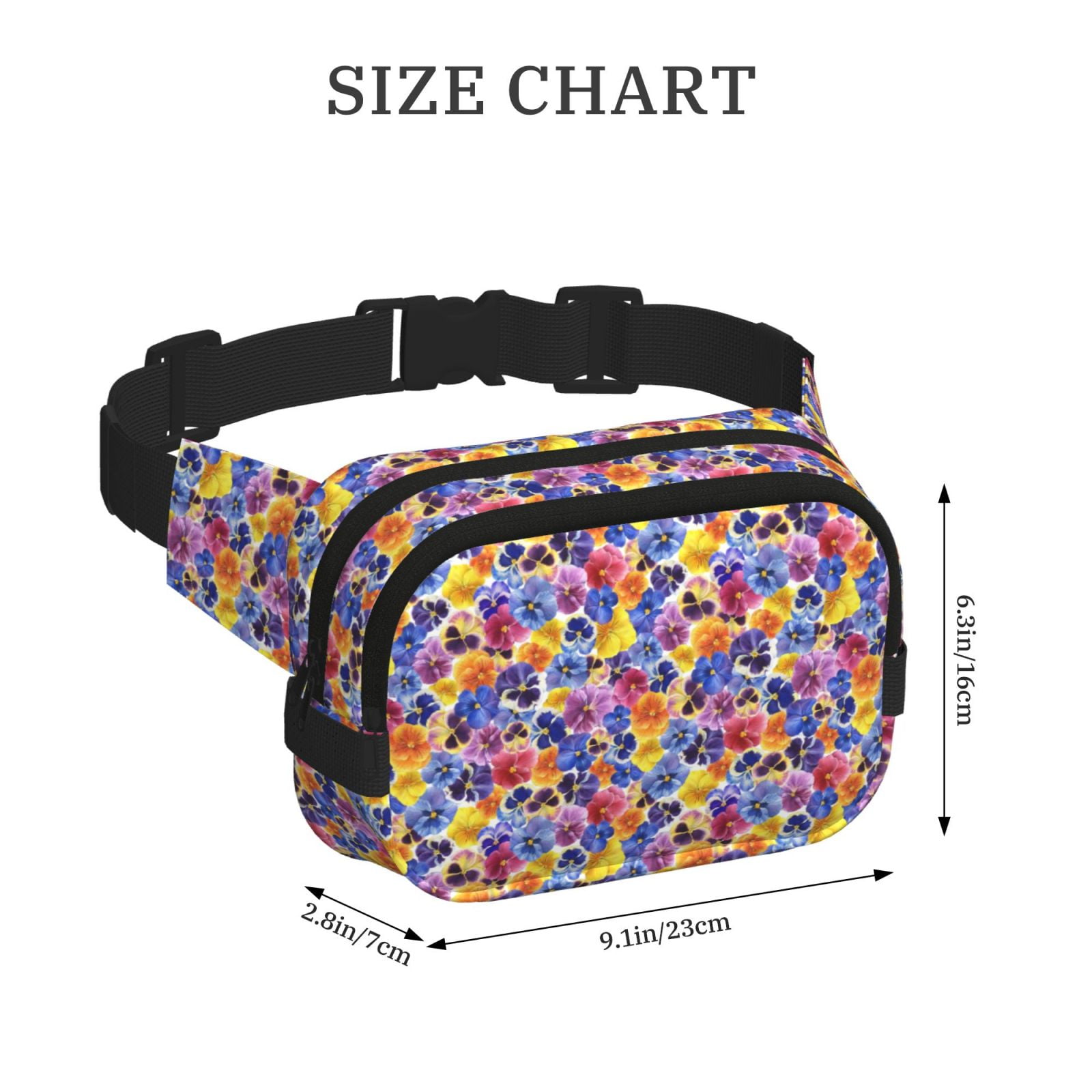 Hirioo The Garden Tricolor Pansy Flower for Double Layer Waist Bag Adjustable Fanny Pack For Travel Running Hiking