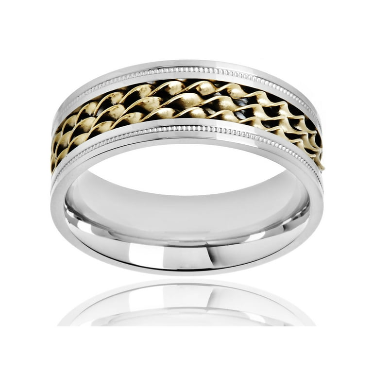 Coastal Jewelry Two-Tone Stainless Steel Twisted Rope Inlay Ring