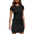 thumbnail image 1 of Nouvelle Robe T-Shirt Décontractée à Manches Courtes pour Femmes, Col Rond, Moulante, Froncée, Taille Nouée, Mini Robes, 1 of 2