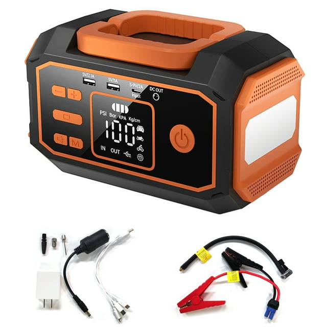 TFixol 4-in-1 Portable Car Jump Starter with Built-in Air Compressor, PD Fast Charger, and LED Light for Emergency Use, Compatible with 12V Vehicles, Bikes, and Smart Devices