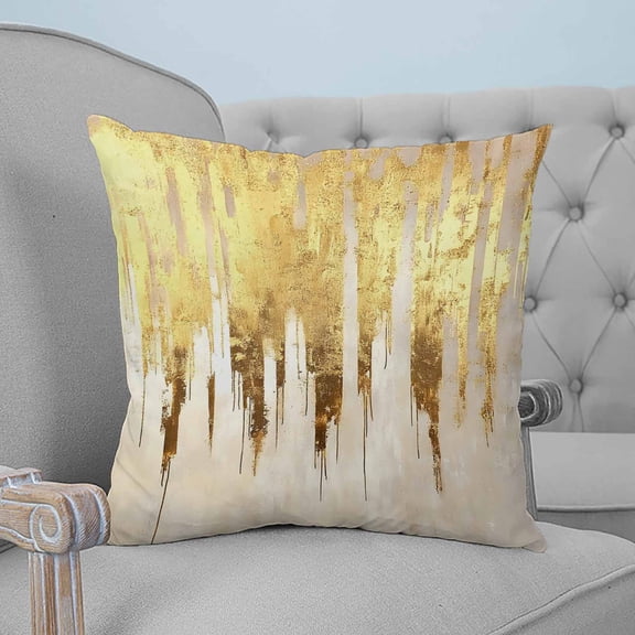 Abstract Gold Throw Pillow Covers, Soft Pillowcases with Invisible Zipper, Modern Brush Luxury Strokes Artwork Decorative Square Pillow Cushion Covers for Living Room Couch Sofa Bed 18x18 Inches