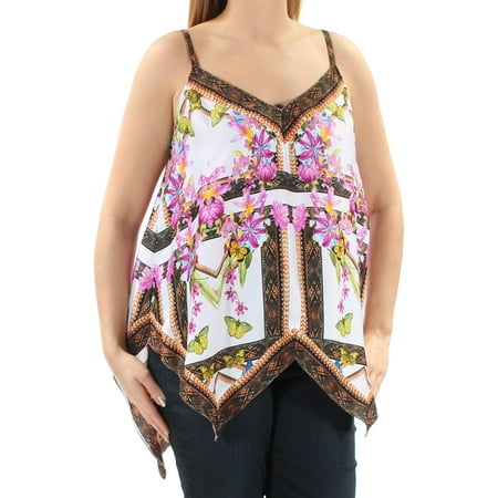 INC Womens Purple Handkerchief-hem Floral Spaghetti Strap V Neck Top Size: XXL