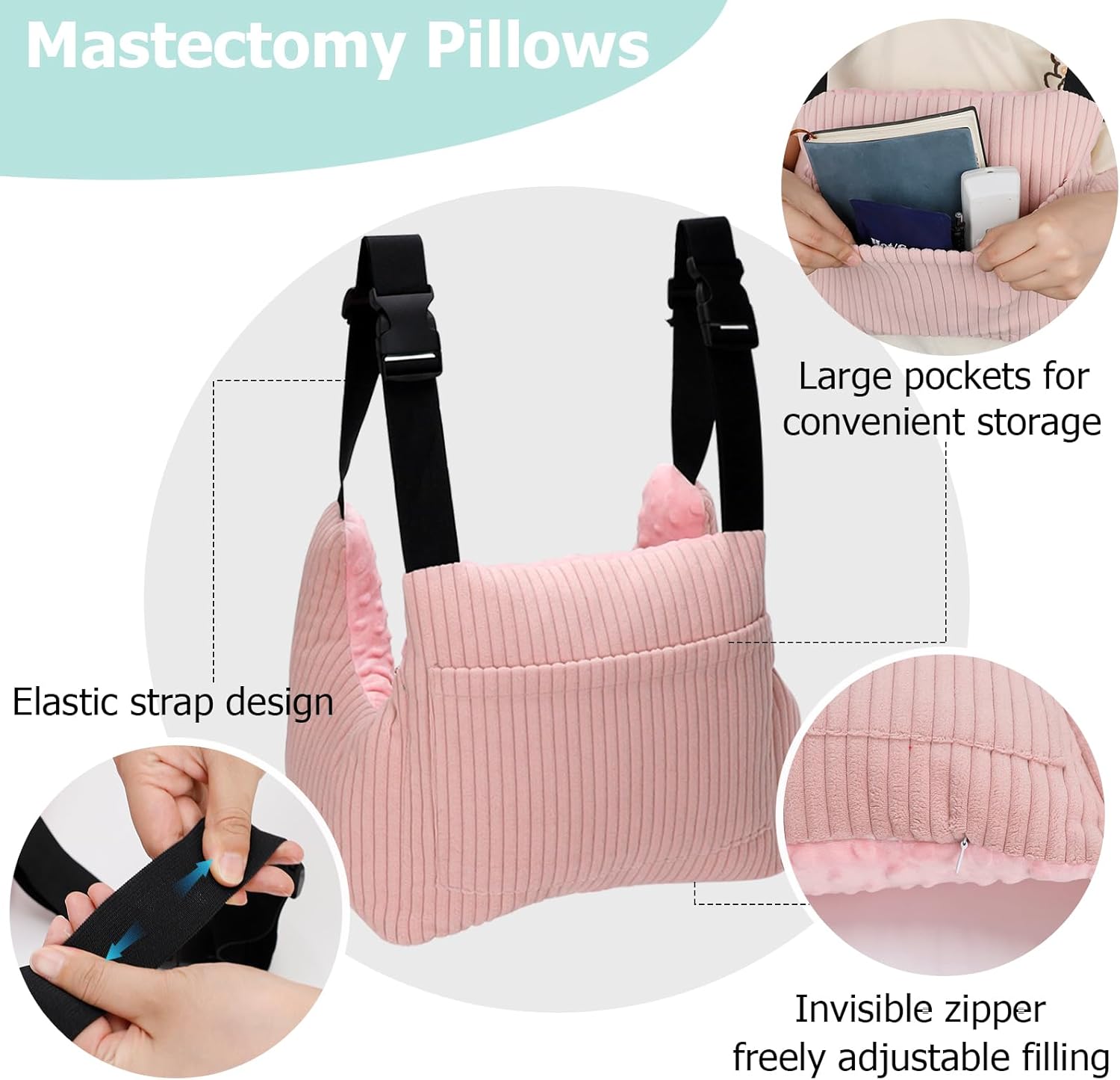 RoamReady Mastectomy Recovery Pillow, Post Surgery Hysterectomy Must Haves for Women Recovery Rest, Pink