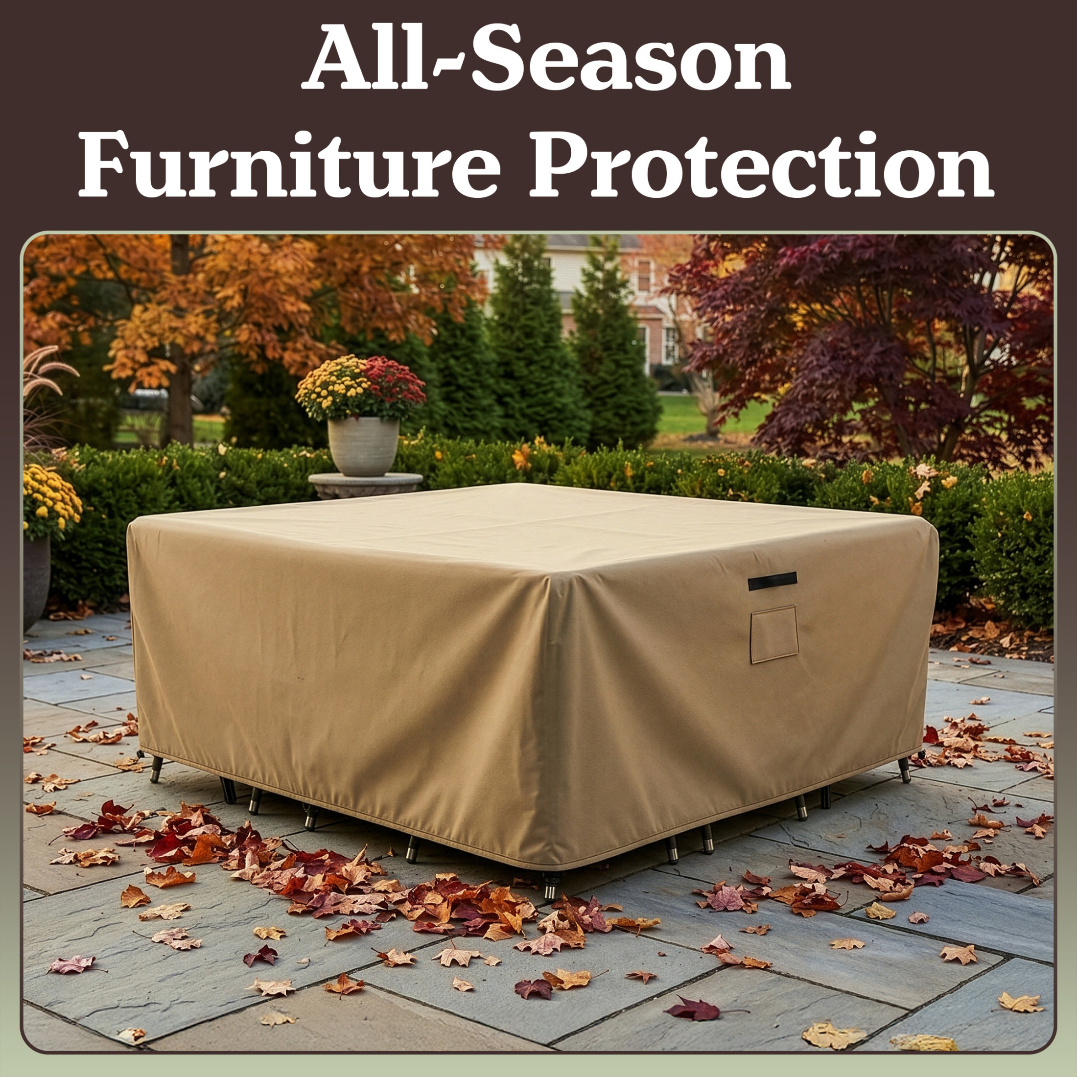 Pure Garden 106x106x28in Waterproof Square Furniture Outdoor Table Cover, Tan