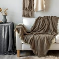 thumbnail image 6 of 100% Cotton Throw Blanket in Brown Jacqard Weave Fabric with Fringe Soft All Season Cover for Bed Couch and Living Room Sofa,Chair 50x60 Inches, 6 of 14