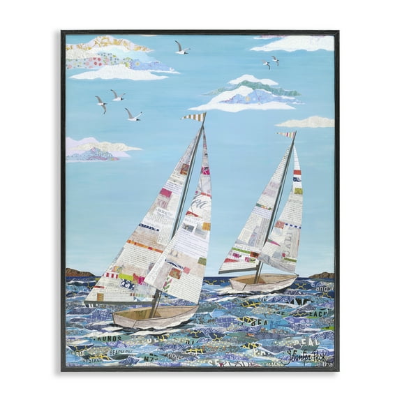 Stupell Industries Collaged Sailboat Pair Transportation Painting Black Framed Art Print Wall Art, 11 x 14