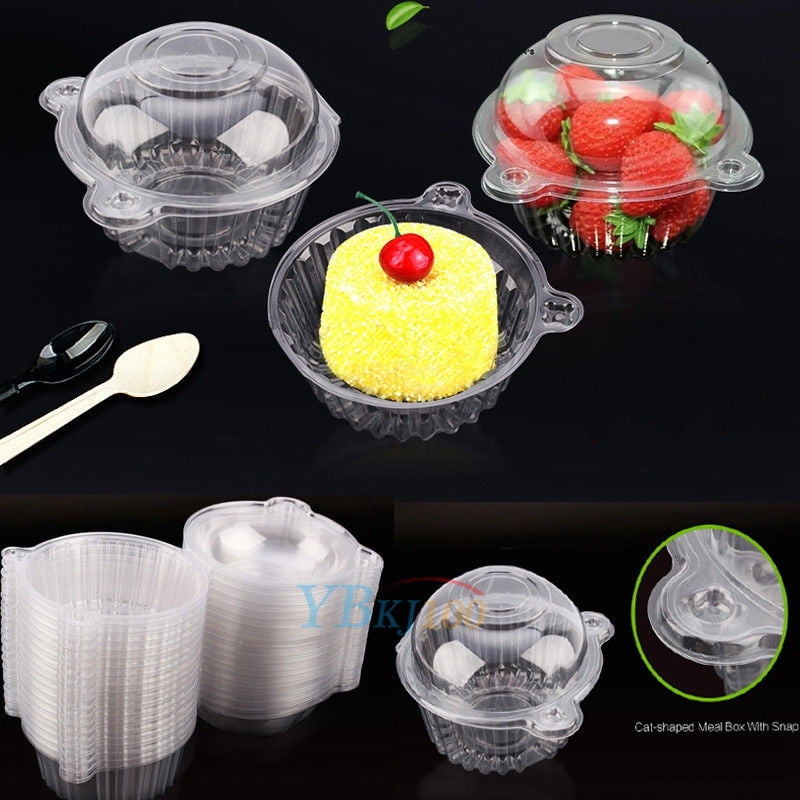 100Pcs Clear Cupcake Container Carrier Holder Cake Box Sandwich Fruit Salad UK