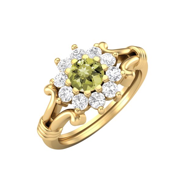 4.5MM Round Lemon Quartz 925 Sterling Silver Yellow Plated Cluster Women Ring