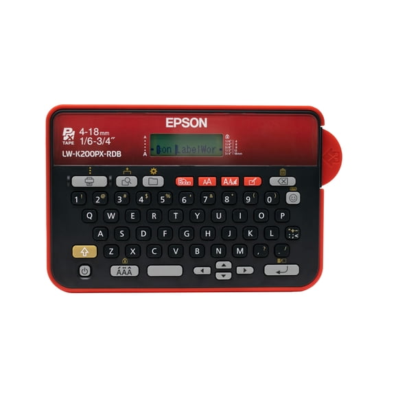 LABELWORKS Epson LW-K200PX-RDB Clavier Portable QWERTY Étiqueteuse pour Maison & Loisirs & Artisanat, Organiser, et Personnaliser - Imprimante Rouge Noire
