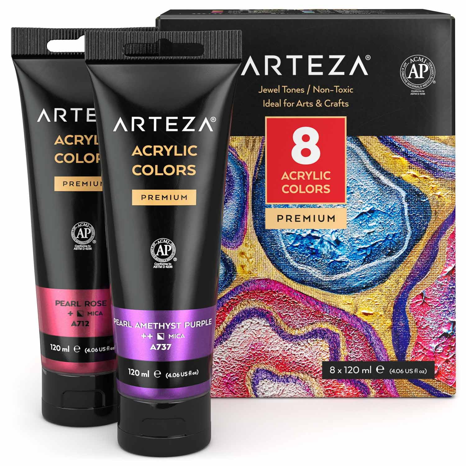 Arteza Metallic Acrylic Paint 4oz 8/PkgJewel Tones